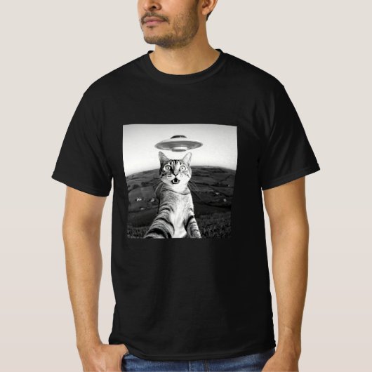 Grappige kat selfie met buitenaardse ufo t-shirt (Voorkant)