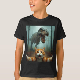 Grappige kat selfie met dinosaurus afbeelding voor t-shirt