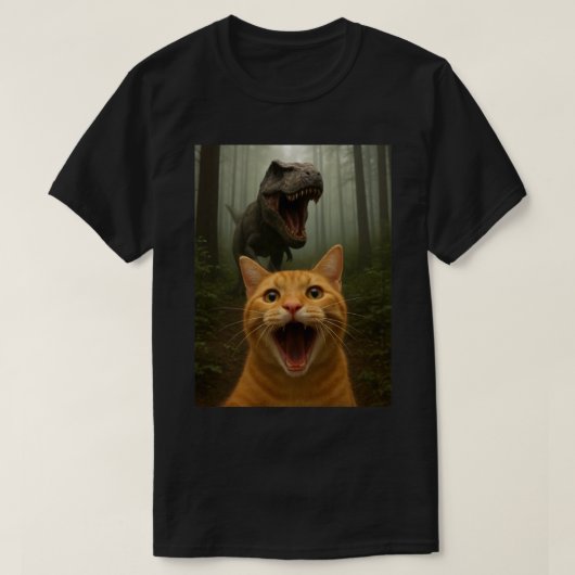 Grappige kat selfie met dinosaurus | Cat Selfie Ar T-shirt (Design voorkant)