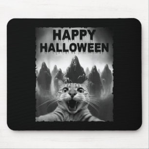 Grappige kat selfie met geesten Halloween kostuum  Muismat