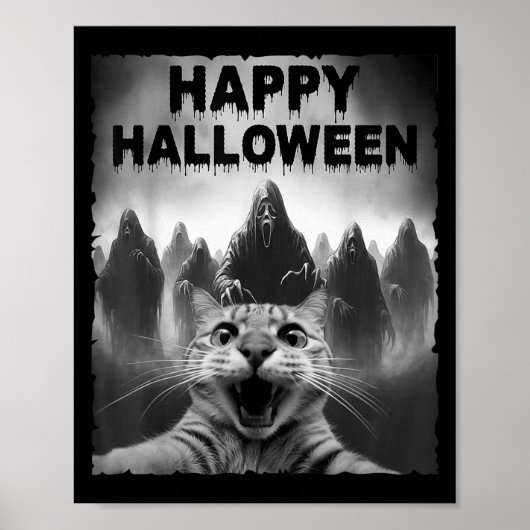Grappige kat selfie met geesten Halloween kostuum Poster (Voorkant)