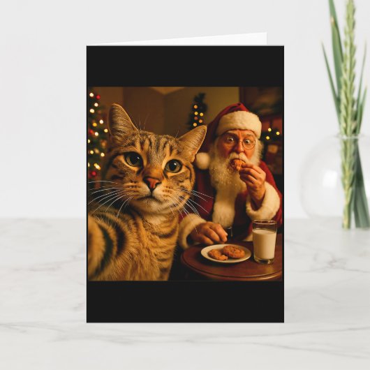 Grappige kat selfie met kerstman kerst meme kaart (Voorkant)