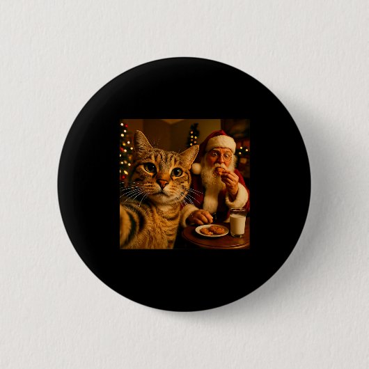 Grappige kat selfie met kerstman kerst meme  ronde button 5,7 cm (Voorkant)