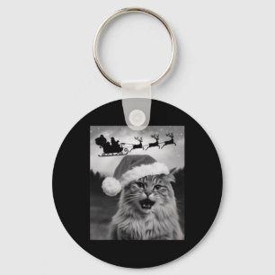 Grappige kat selfie met kerstman Kerst slee Chri Sleutelhanger