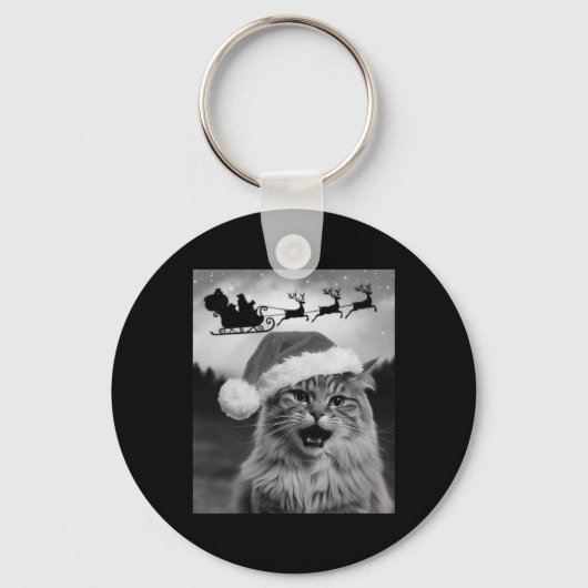 Grappige kat selfie met kerstman Kerst slee Chri Sleutelhanger (Voorkant)
