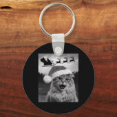 Grappige kat selfie met kerstman Kerst slee Chri Sleutelhanger (Voorkant)