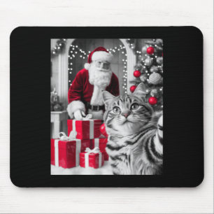 Grappige kat selfie met kerstman meme muismat