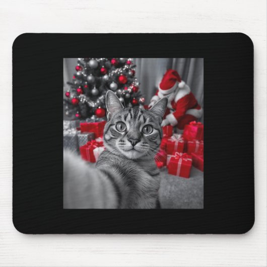 Grappige kat selfie met kerstman meme _ muismat (Voorkant)