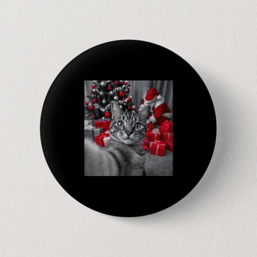 Grappige kat selfie met kerstman meme _ ronde button 5,7 cm (Voorkant)