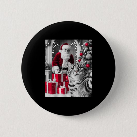 Grappige kat selfie met kerstman meme ronde button 5,7 cm (Voorkant)