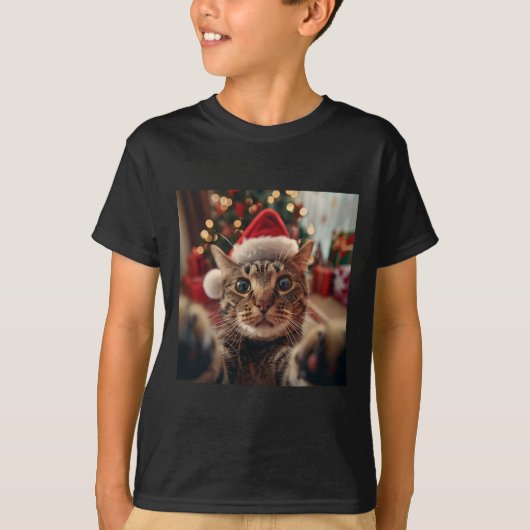 Grappige kat selfie met kerstmis 2 t-shirt (Voorkant)