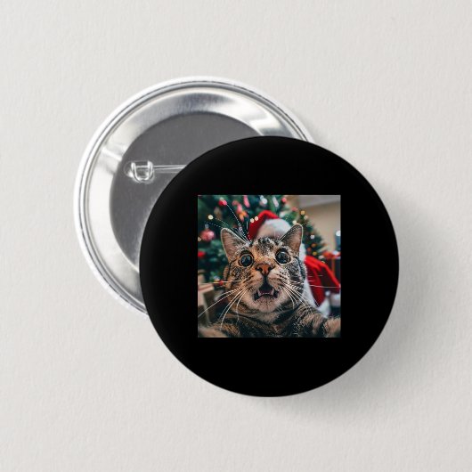 Grappige kat selfie met kerstmis 3 ronde button 5,7 cm (Voorkant /achterkant)