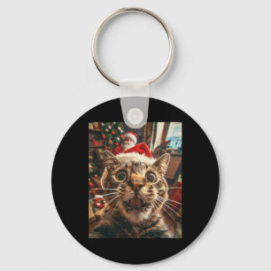 Grappige kat selfie met kerstmis 7 sleutelhanger