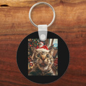 Grappige kat selfie met kerstmis 7 sleutelhanger (Voorkant)