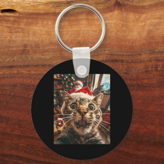 Grappige kat selfie met kerstmis 7 sleutelhanger (Voorkant)