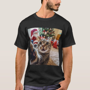 Grappige kat selfie met kerstmis t-shirt