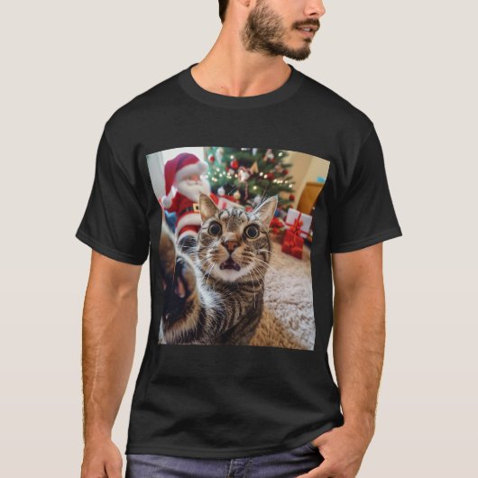 Grappige kat selfie met kerstmis t-shirt (Voorkant)