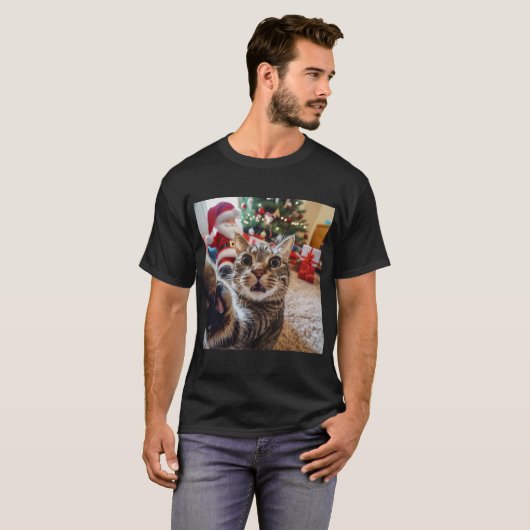 Grappige kat selfie met kerstmis t-shirt (Voorkant volledig)