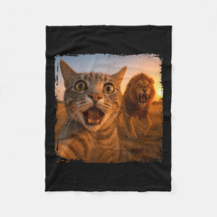 Grappige kat selfie met leeuw kat meme voor mannen fleece deken