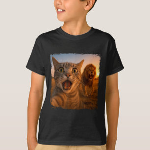 Grappige kat selfie met leeuw kat meme voor mannen t-shirt