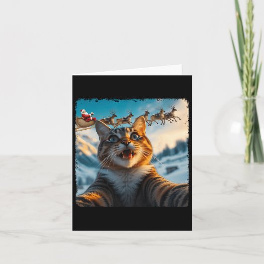 Grappige kat selfie met Santa Sleigh Kerstmis Kaart (Voorkant)