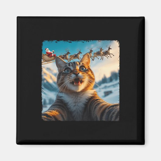 Grappige kat selfie met Santa Sleigh Kerstmis Magneet (Voorkant)