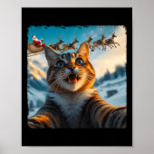 Grappige kat selfie met Santa Sleigh Kerstmis Poster (Voorkant)