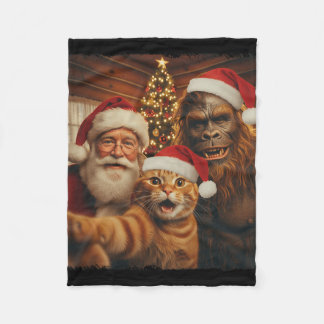 Grappige kat selfie met Sasquatch en Kerstman Kers Fleece Deken
