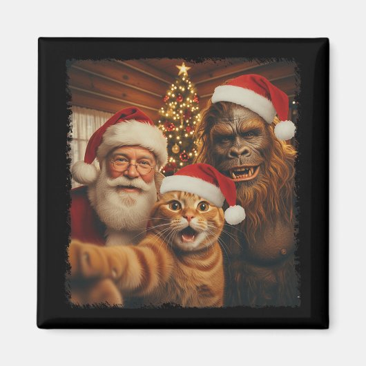 Grappige kat selfie met Sasquatch en Kerstman Kers Magneet (Voorkant)