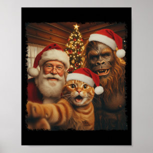 Grappige kat selfie met Sasquatch en Kerstman Kers Poster