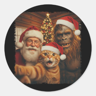 Grappige kat selfie met Sasquatch en Kerstman Kers Ronde Sticker