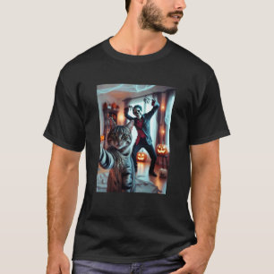 Grappige kat selfie met skelet griezelige Hallowee T-shirt
