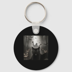 Grappige kat selfie met spookachtige Halloween kos Sleutelhanger
