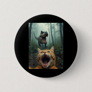 Grappige kat selfie met T-rex dinosaurus Ronde Button 5,7 Cm