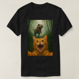 Grappige kat-selfie met T-Rex – kat-selfiekunst T-shirt