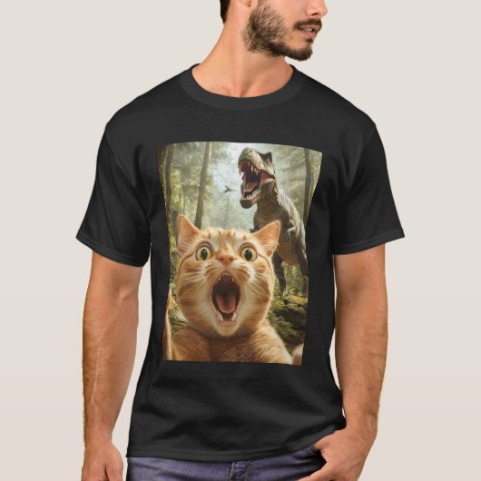 Grappige kat selfie met Trex dinosaurus kat liefhe T-shirt (Voorkant)