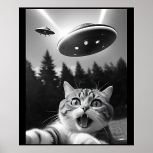 Grappige Kat Selfie met UFO Alien Poster