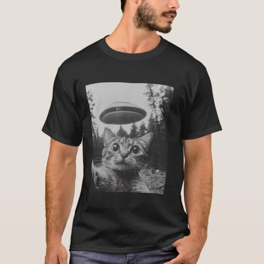 Grappige kat selfie met ufo aliens kattenliefhebbe t-shirt (Voorkant)