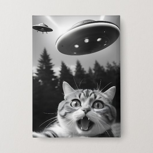 Grappige kat selfie met UFO buitenaardse drones Button (Voorkant)