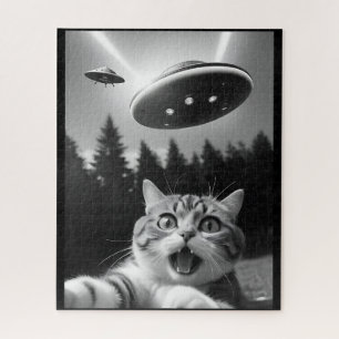 Grappige kat selfie met UFO buitenaardse drones Legpuzzel
