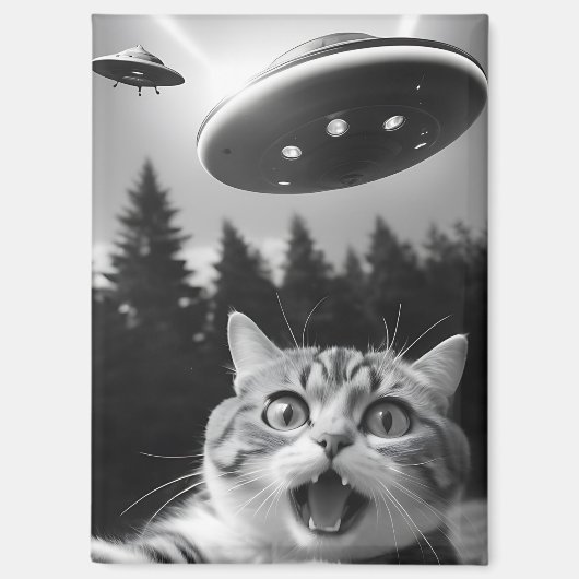 Grappige kat selfie met UFO buitenaardse drones Magneet (Voorkant)