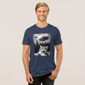 Grappige kat selfie met UFO buitenaardse drones Tri-Blend Shirt (Voorkant volledig)
