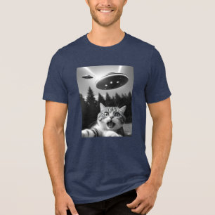 Grappige kat selfie met UFO buitenaardse drones Tri-Blend Shirt