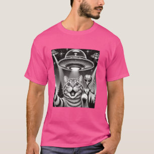 Grappige kat selfie met UFO buitenaardse ontvoerin T-shirt