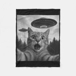 Grappige kat selfie met ufo's fleece deken