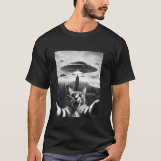 Grappige kat selfie met UFO's rare alien kat selfi T-shirt