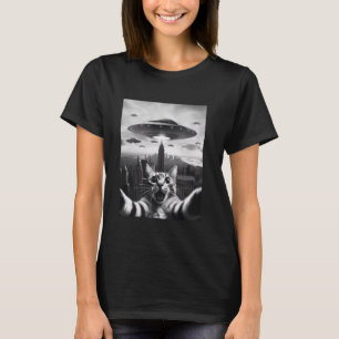 Grappige kat selfie met ufo's rare buitenaardse ka t-shirt