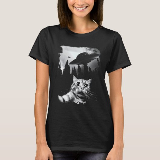 Grappige kat selfie met UFO's T-shirt (Voorkant)