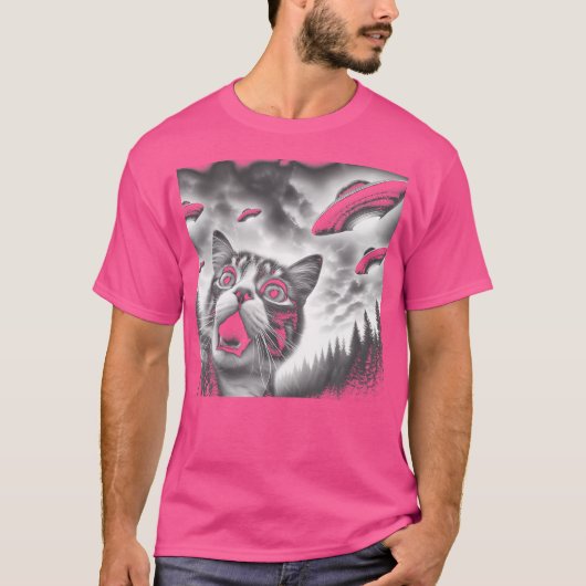 Grappige kat selfie met ufo's t-shirt (Voorkant)