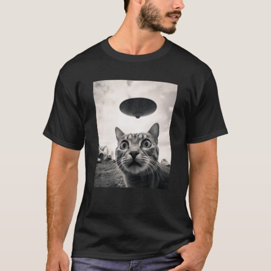 Grappige kat selfie met ufo's ufo buitenaardse rui t-shirt (Voorkant)